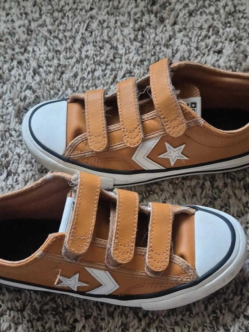 Converse Kids Low Top Velcro Sneakers in Tan